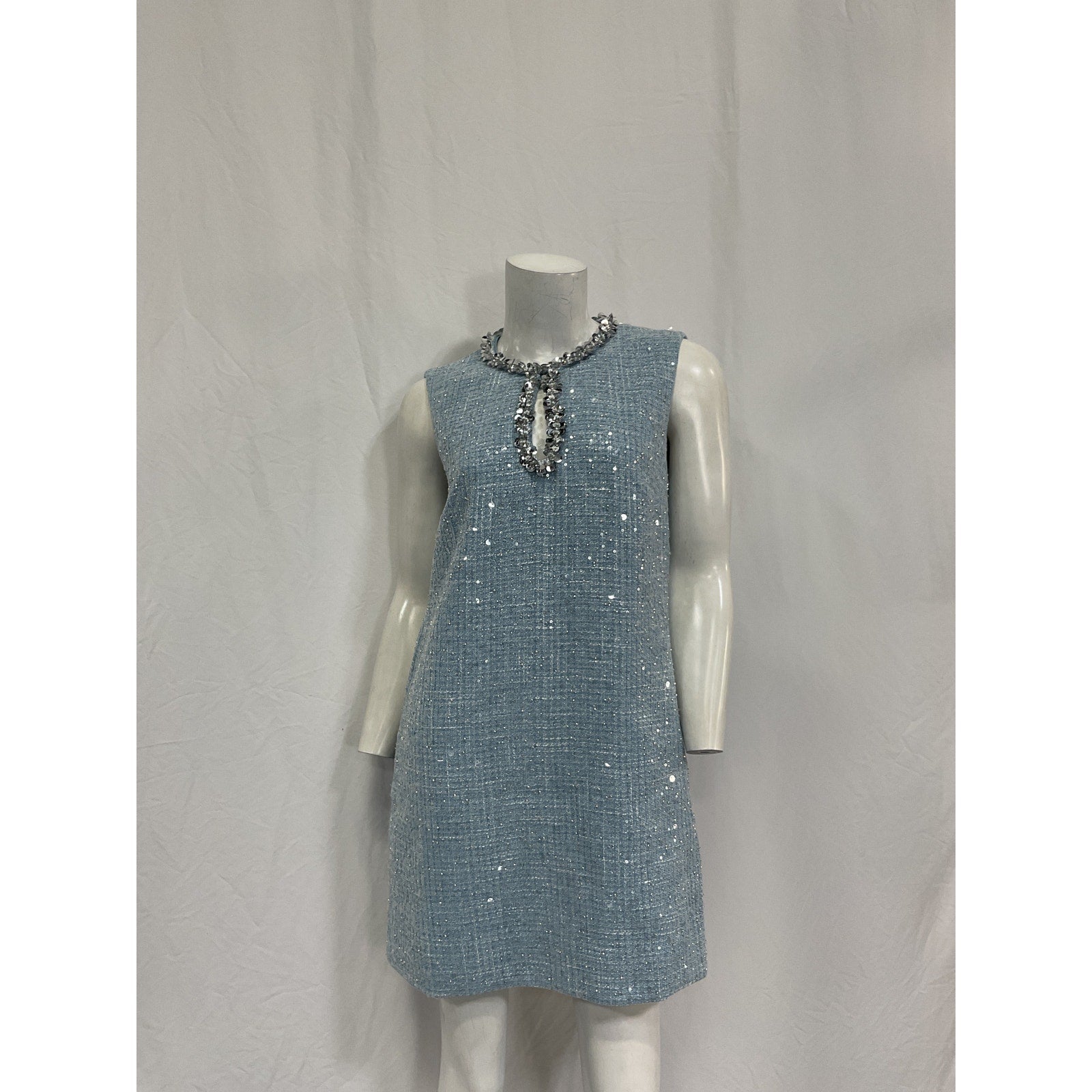 Self-Portrait Embellished Blue Polyester Boucl� Mini Dress Size 6