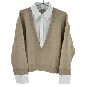 Derek Lam Mixed Media Tan Rida Sweater Size L
