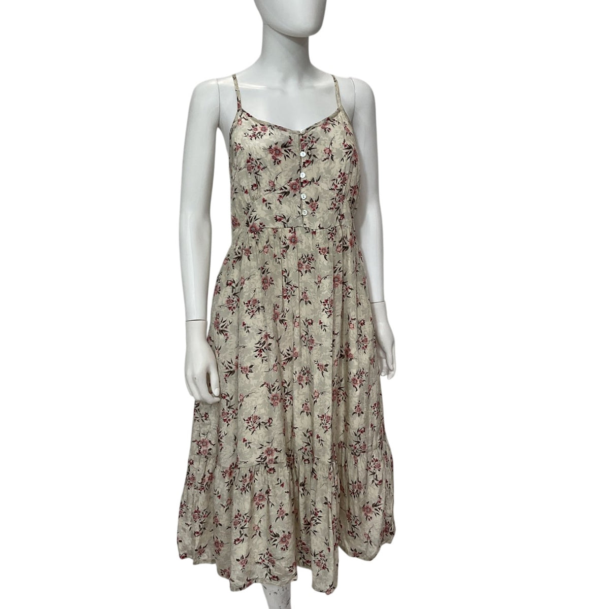 Reistor Strappy Pink Floral Sunset Scenes Midi Dress Size S NWT