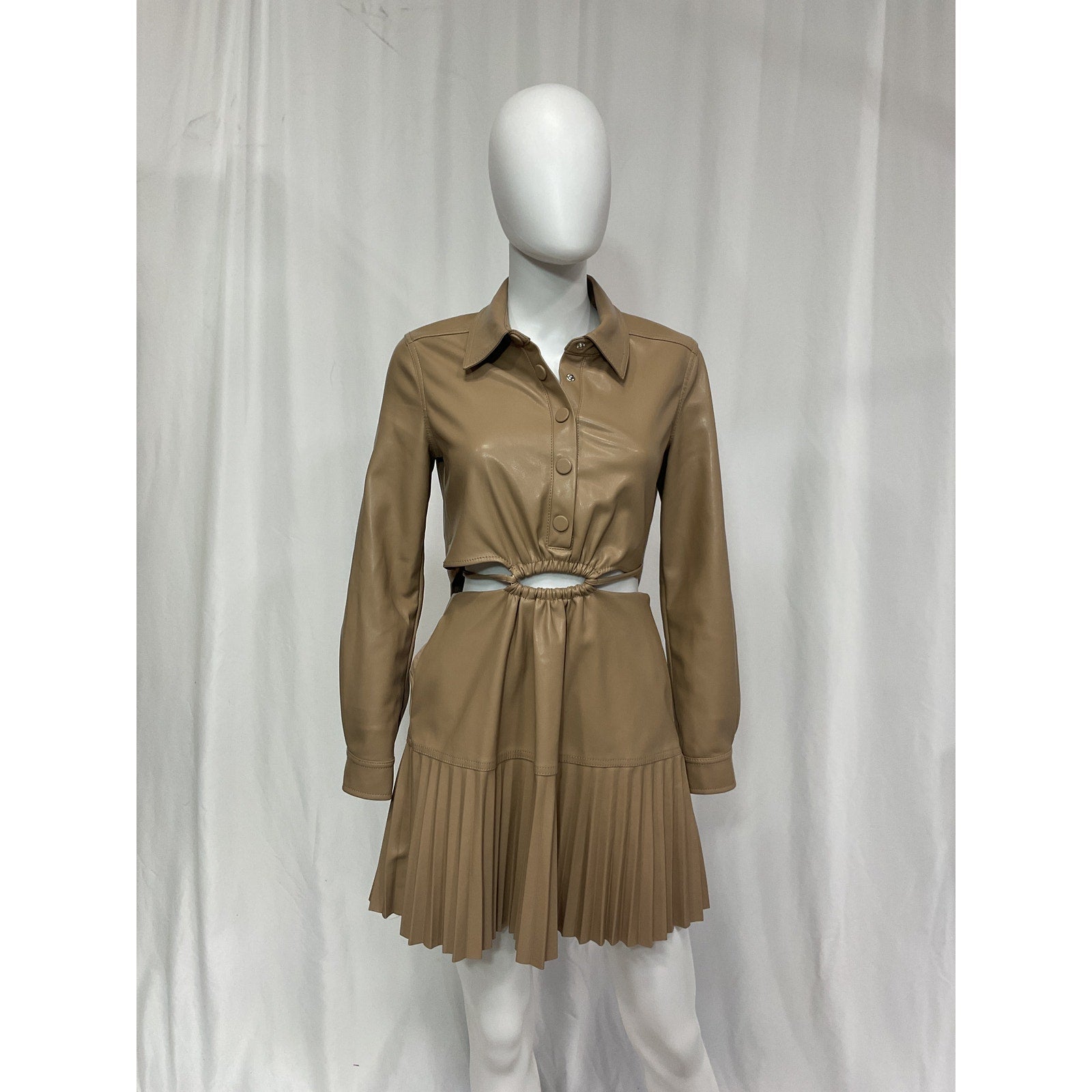 Simkhai 'Cindy' Tan Vegan Leather Pleated Mini Dress Size 2