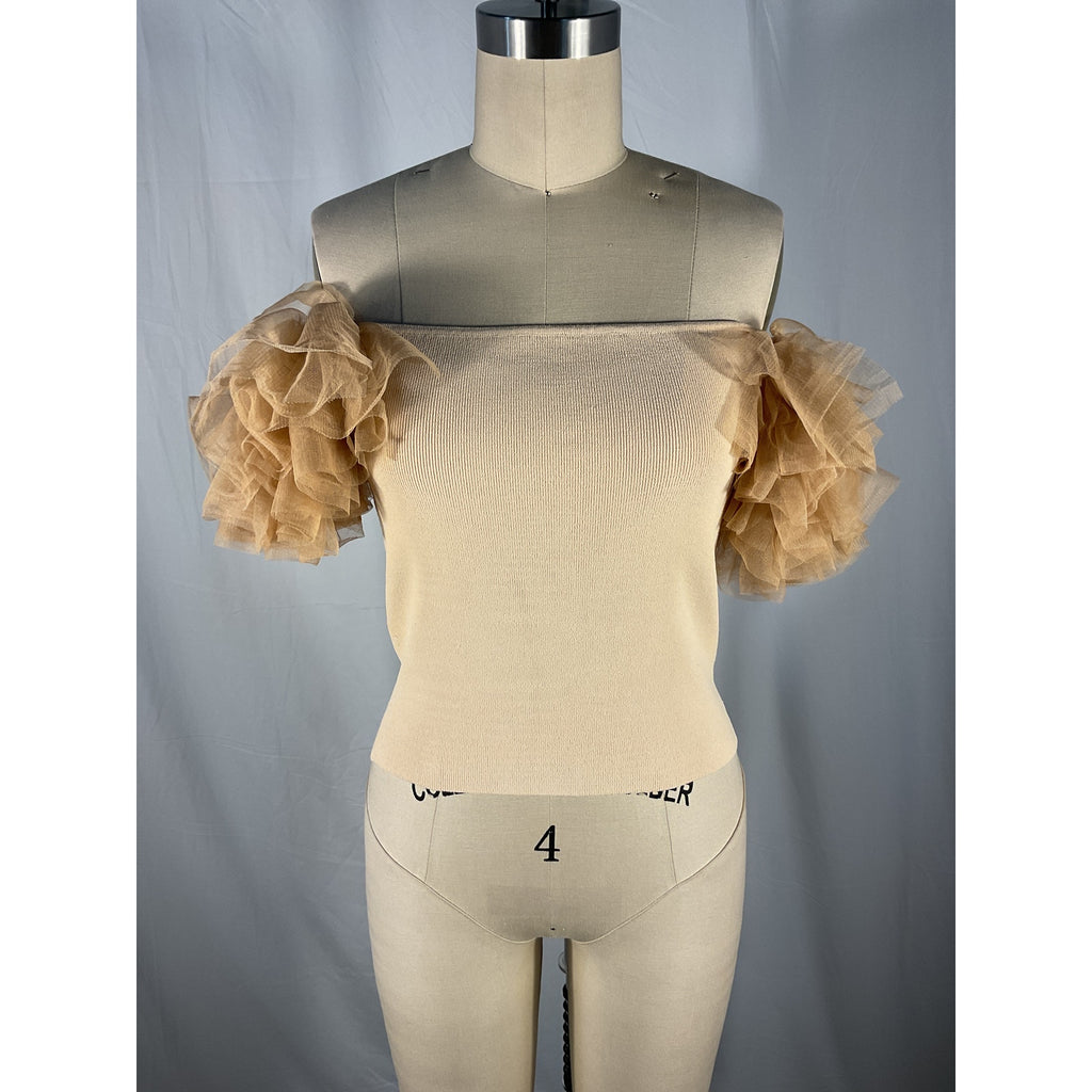 Autumn Cashmere 'Tulle' Tan Viscose Off-The-Shoulder Sweater Size M