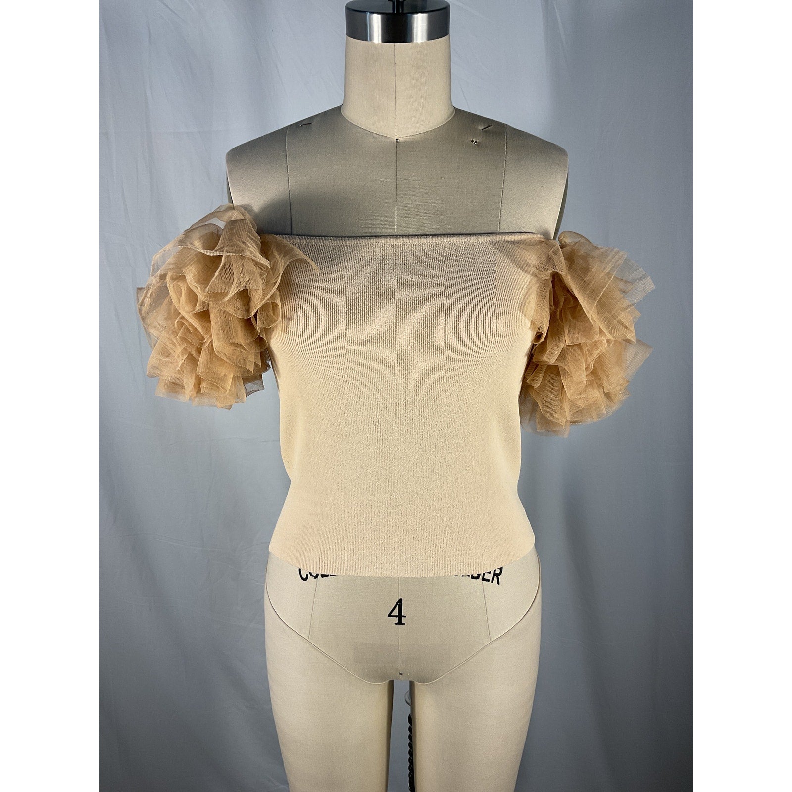 Autumn Cashmere 'Tulle' Tan Viscose Off-The-Shoulder Sweater Size M