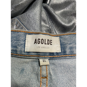 Agolde Metallic Silver 90s Pinch Straight-Leg Denim Jeans Size 31