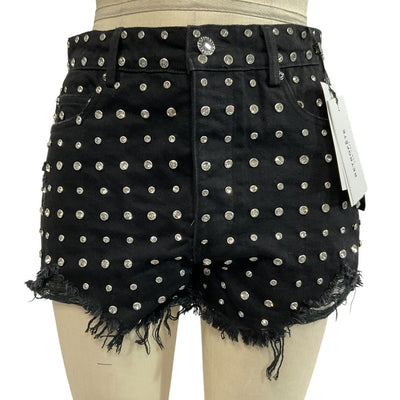 Retrofête Embellished Black And Silver Angel Denim Shorts Size 27 NWT