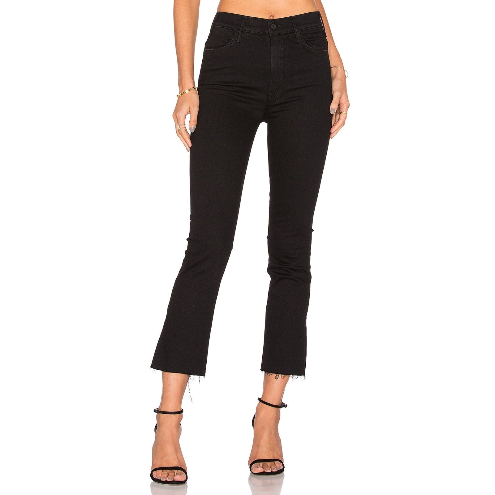 Mother 'The Hustler' Black Cotton Ankle Fray Denim Jean Size 27