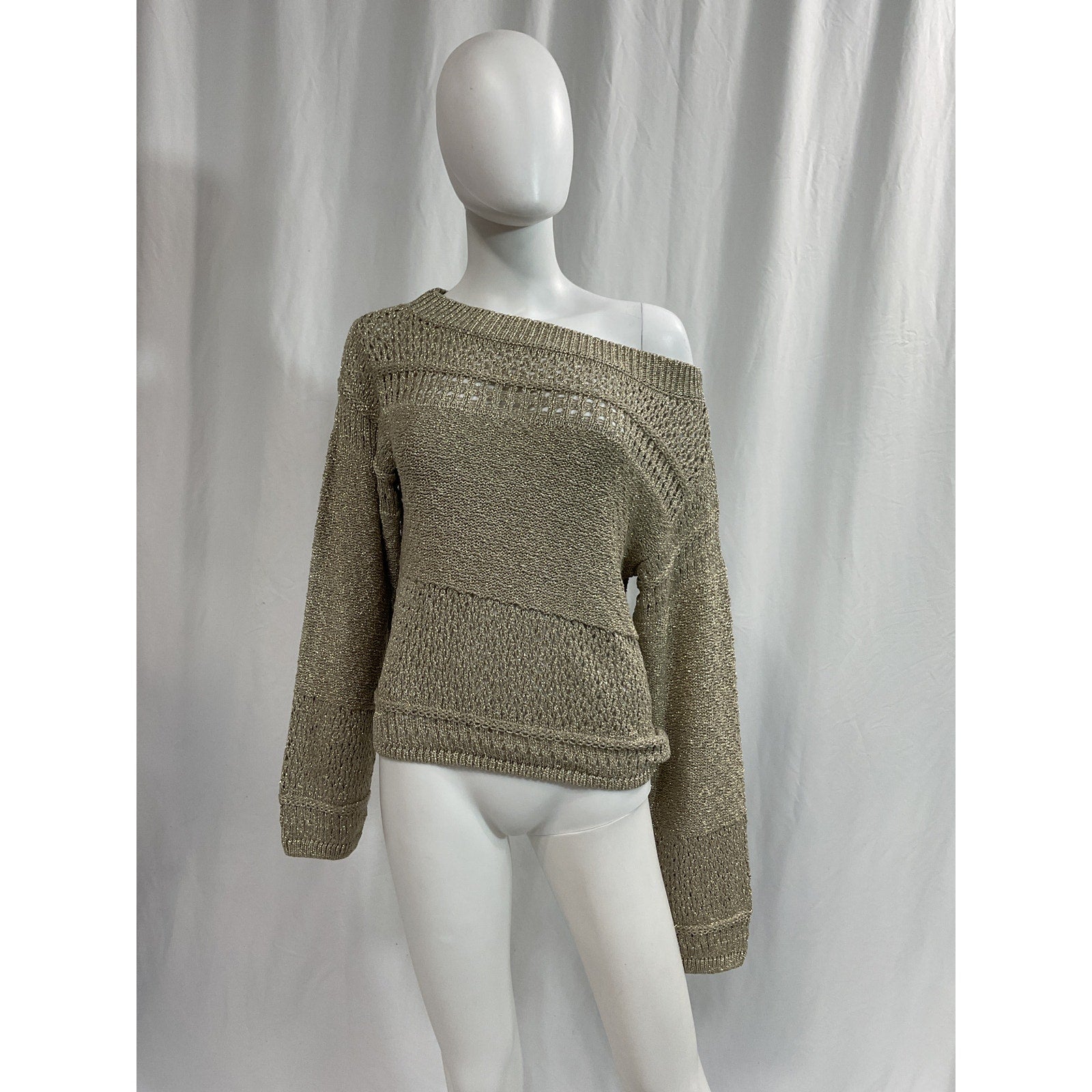Ramy Brook 'Nora' Tan Metallic Off Shoulder Sweater Size S
