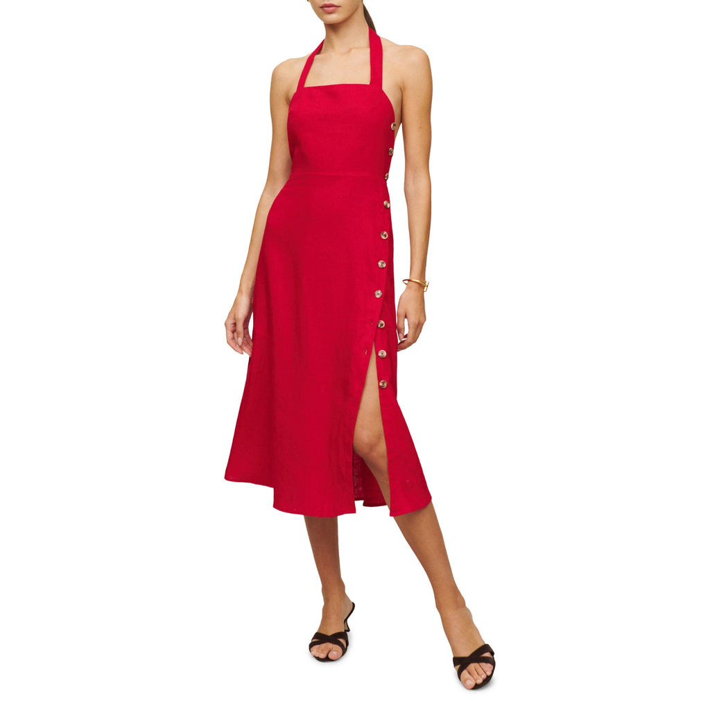 Reformation 'Mar' Red Linen Midi Dress Size 0
