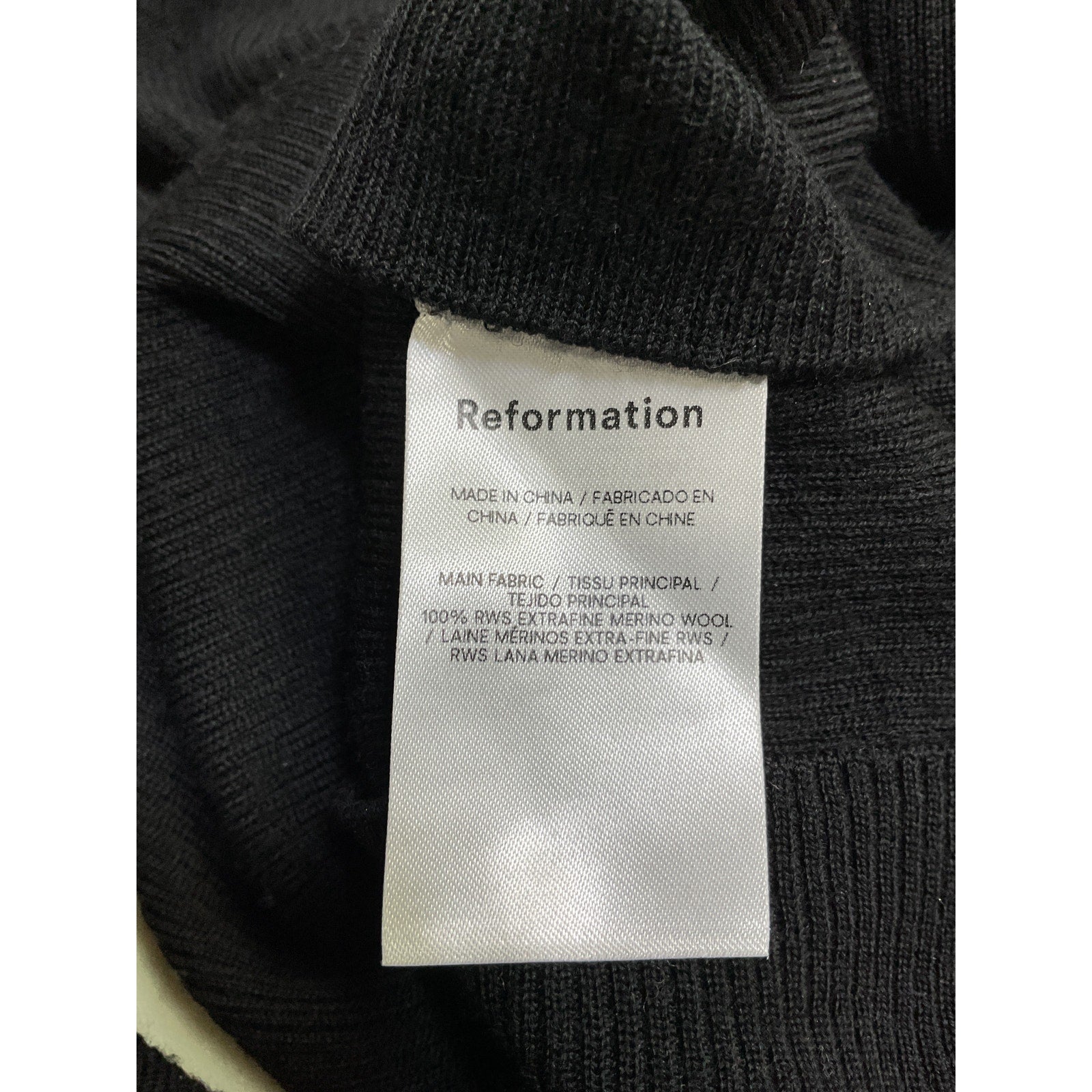 Reformation 'Samuel' Black Merino Wool Crew Sweater Size XS