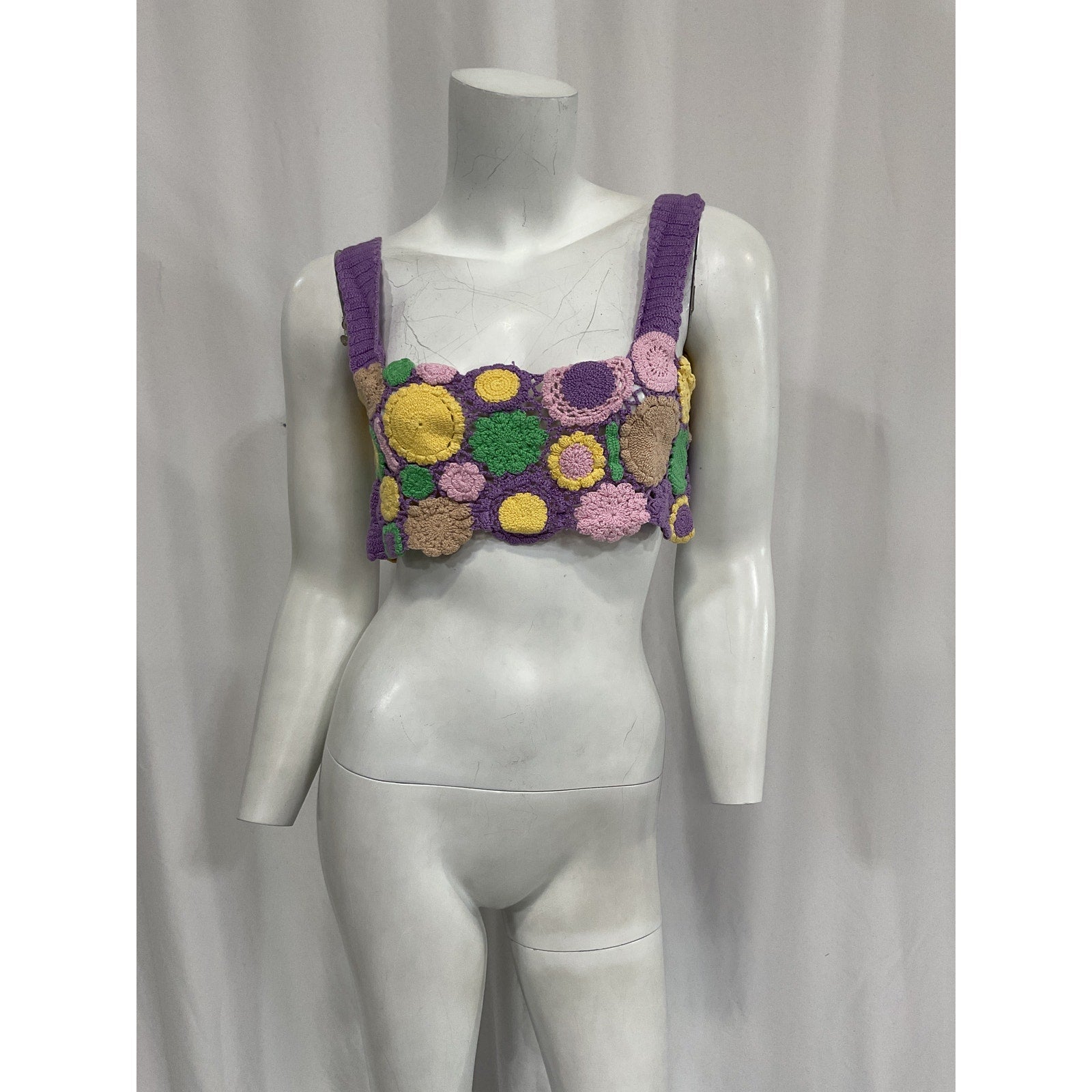 Agua Bendita 'Tanit' Purple Crochet Crop Top Size S