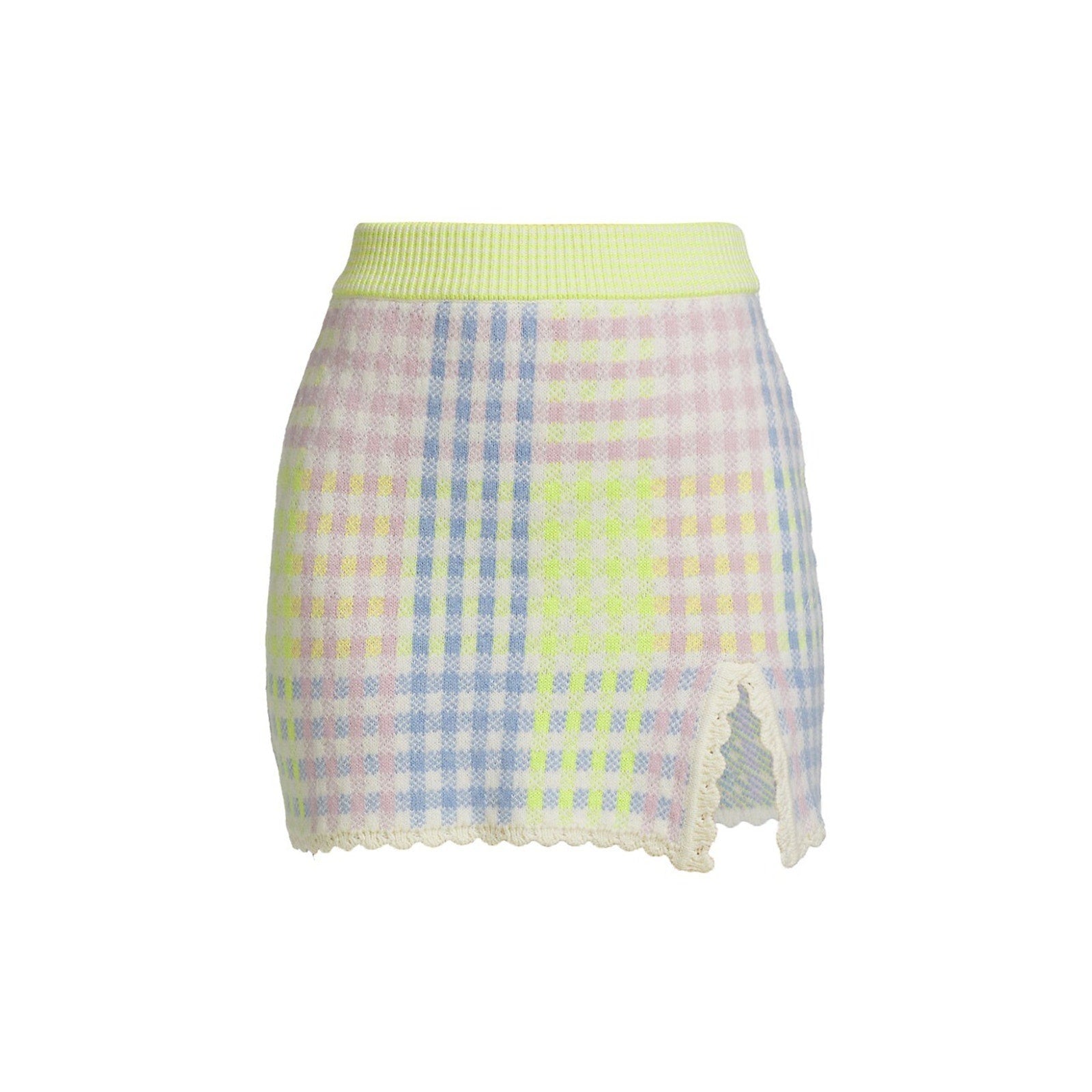 Loveshackfancy 'Pawley' Green Nylon Check Mini Skirt Size XS