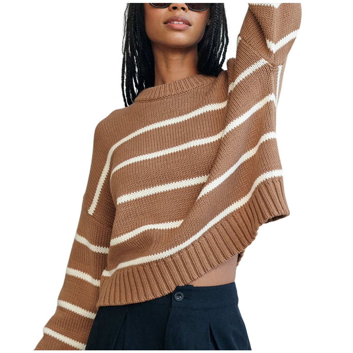 Jenni Kayne Striped Brown Chloé Crewneck Sweater Size XXS