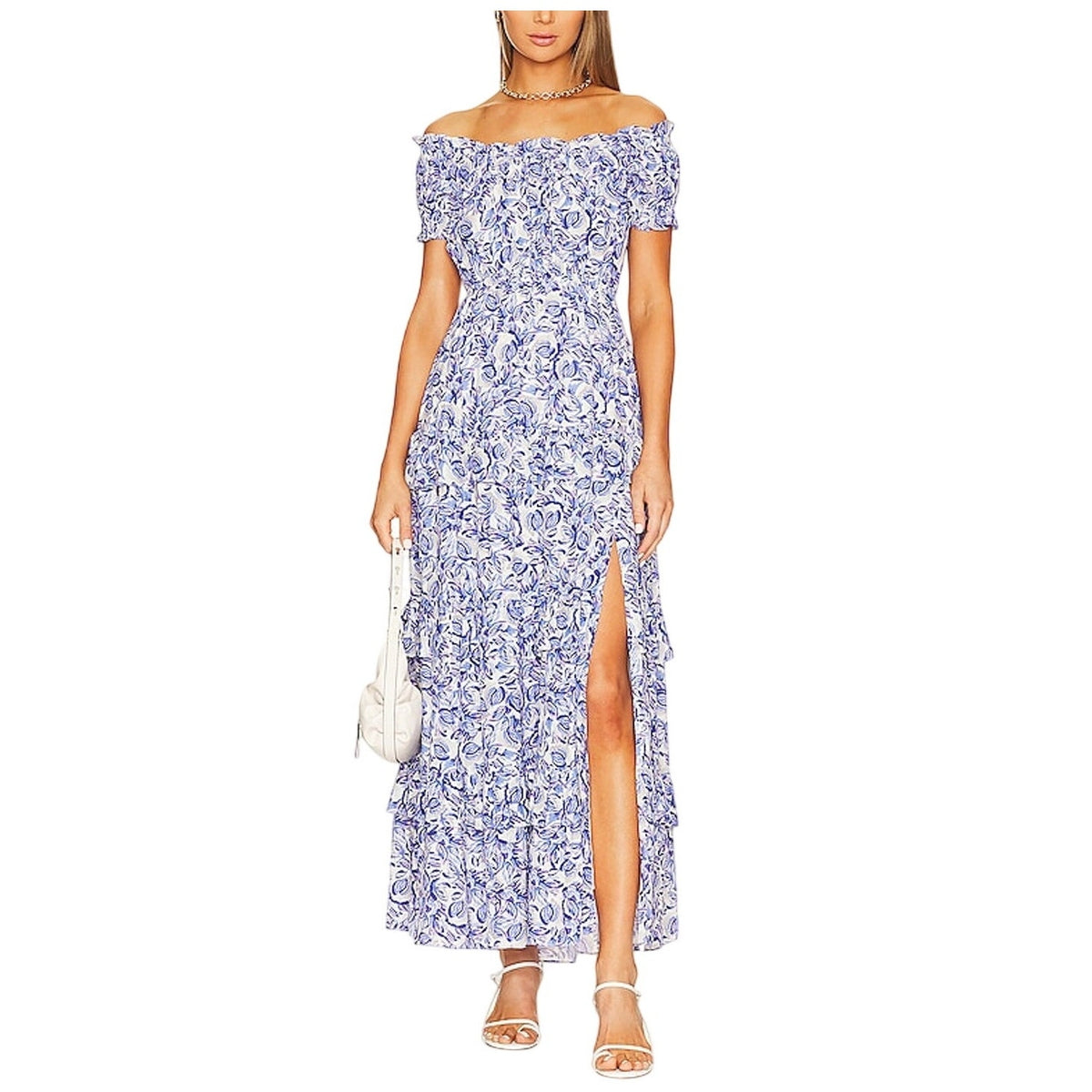 Astr The Label Floral Blue And White Multi Viona Dress Size L