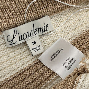 L'Academie Striped Tan And White Drea Polo Sweater Size M