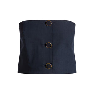 Veronica Beard 'Ziene' Blue Linen Crop Tube Top Size OS