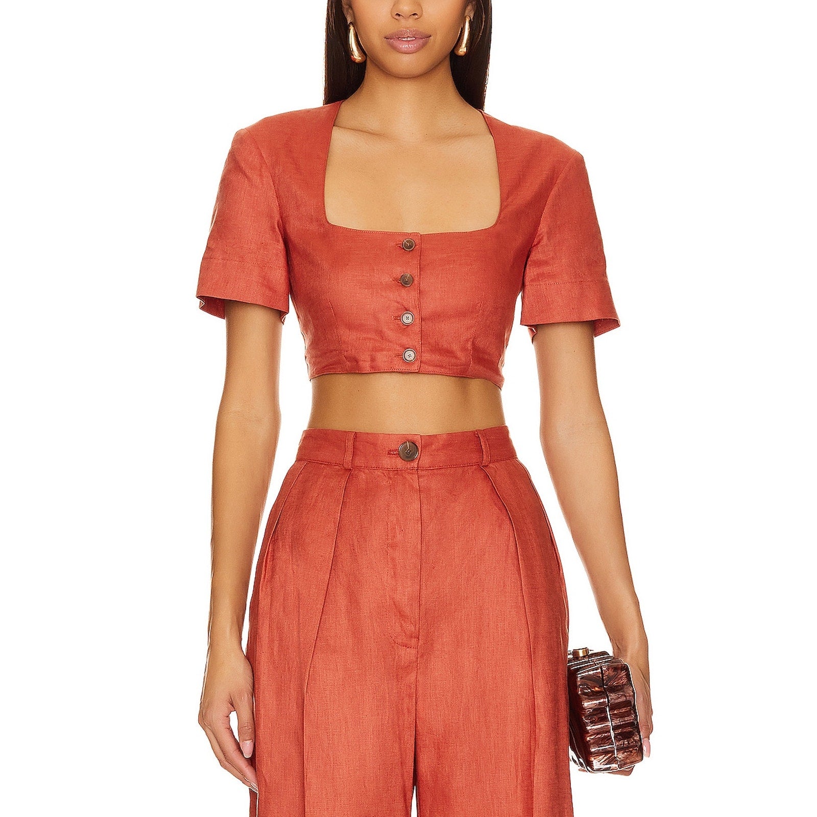Matthew Bruch 'Apron' Brown Linen Crop Top Size 2