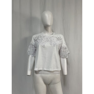 Veronica Beard 'Carnaby' White Cotton Lace Inset Tee Size M
