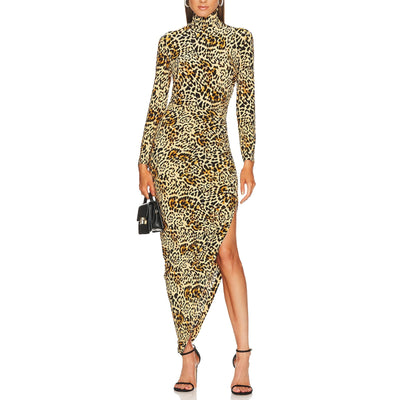Norma Kamali Long Sleeve Turtle Neck 'Side Drape' Brown Gown Size M - NWT