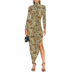 Norma Kamali Long Sleeve Turtle Neck 'Side Drape' Brown Gown Size M - NWT