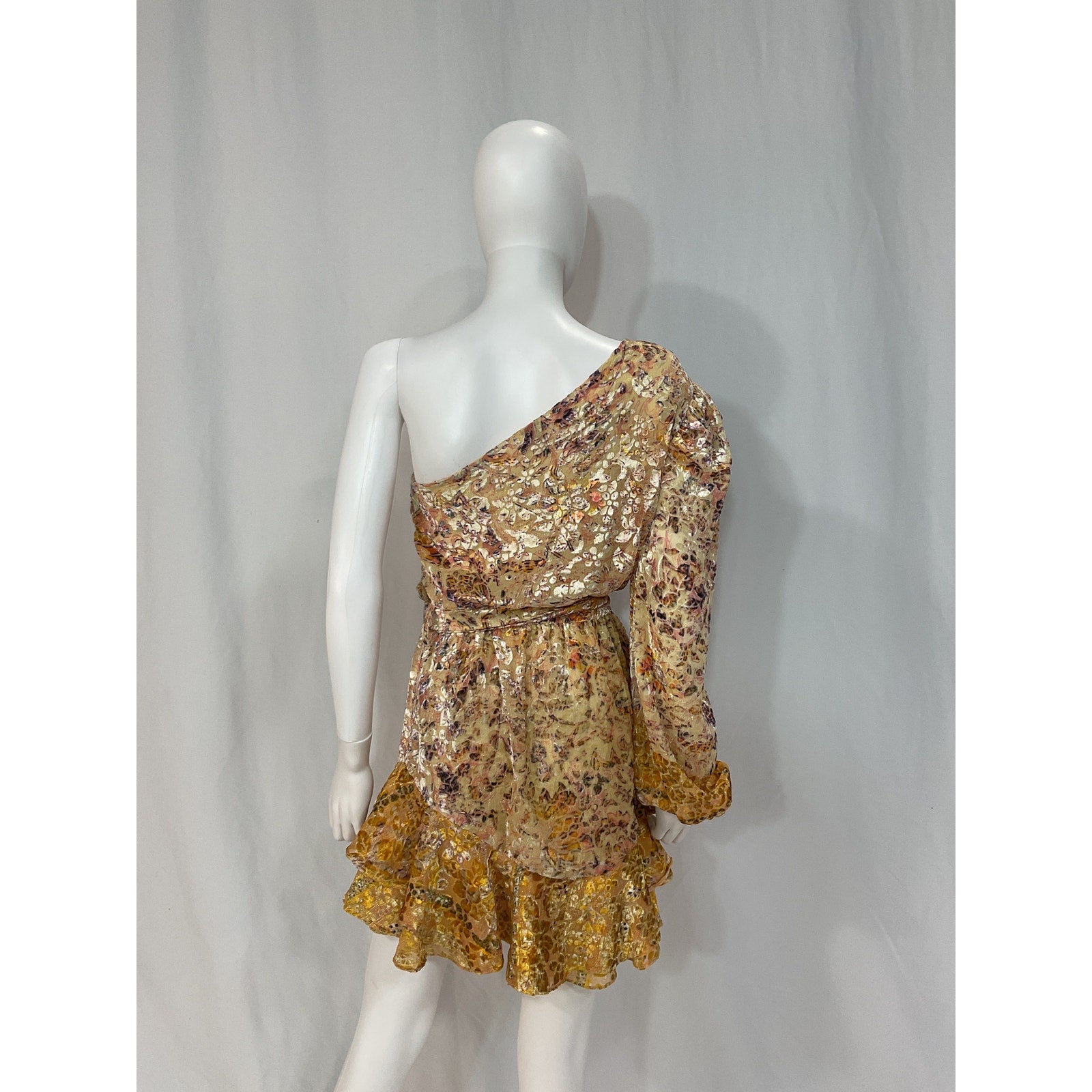 Hemant And Nandita 'Kalon' White One Shoulder Belted Velvet Jacquard Mini Dress Size M