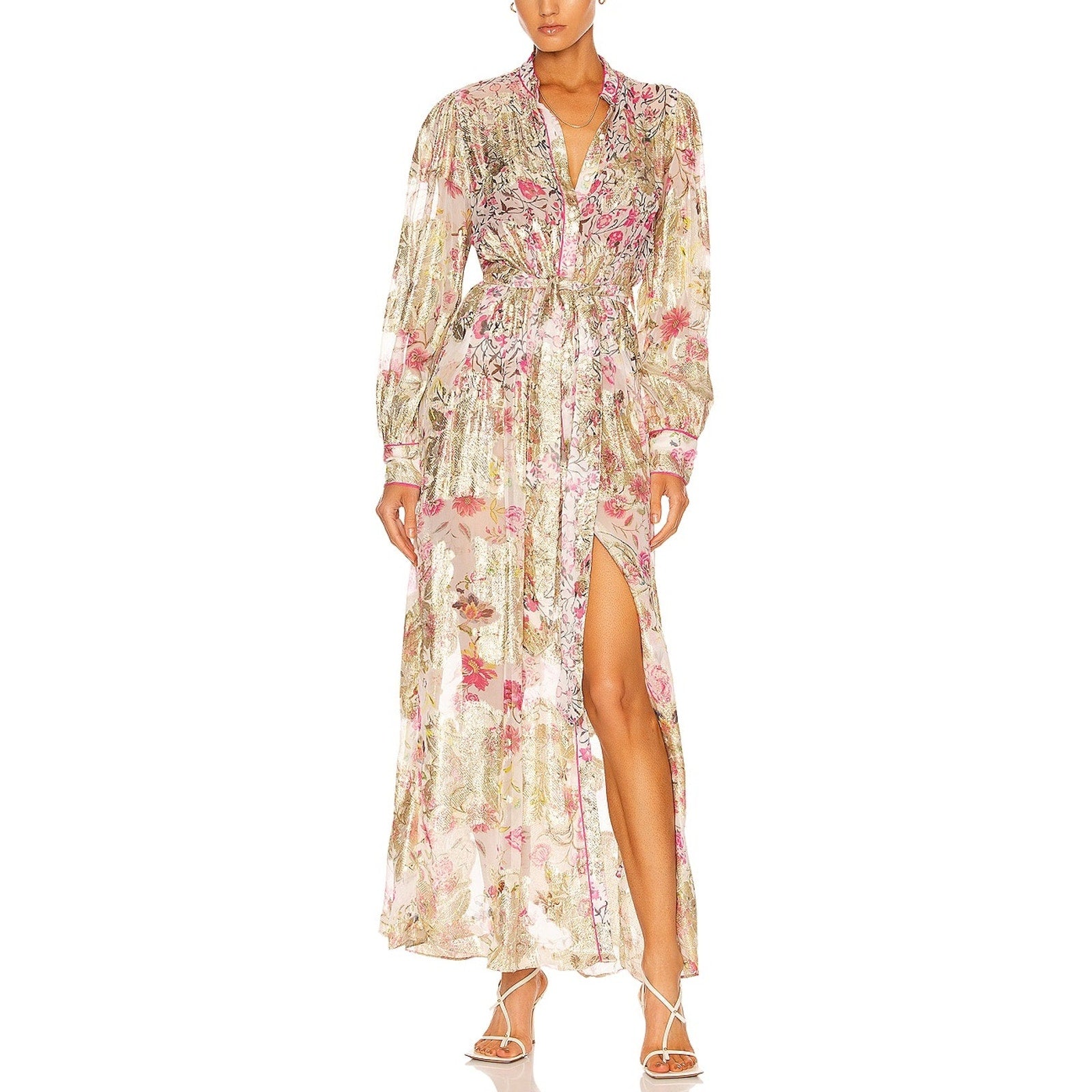Hemant And Nandita 'Tara' Pink Georgette Shirt Dress Size XS - NWT