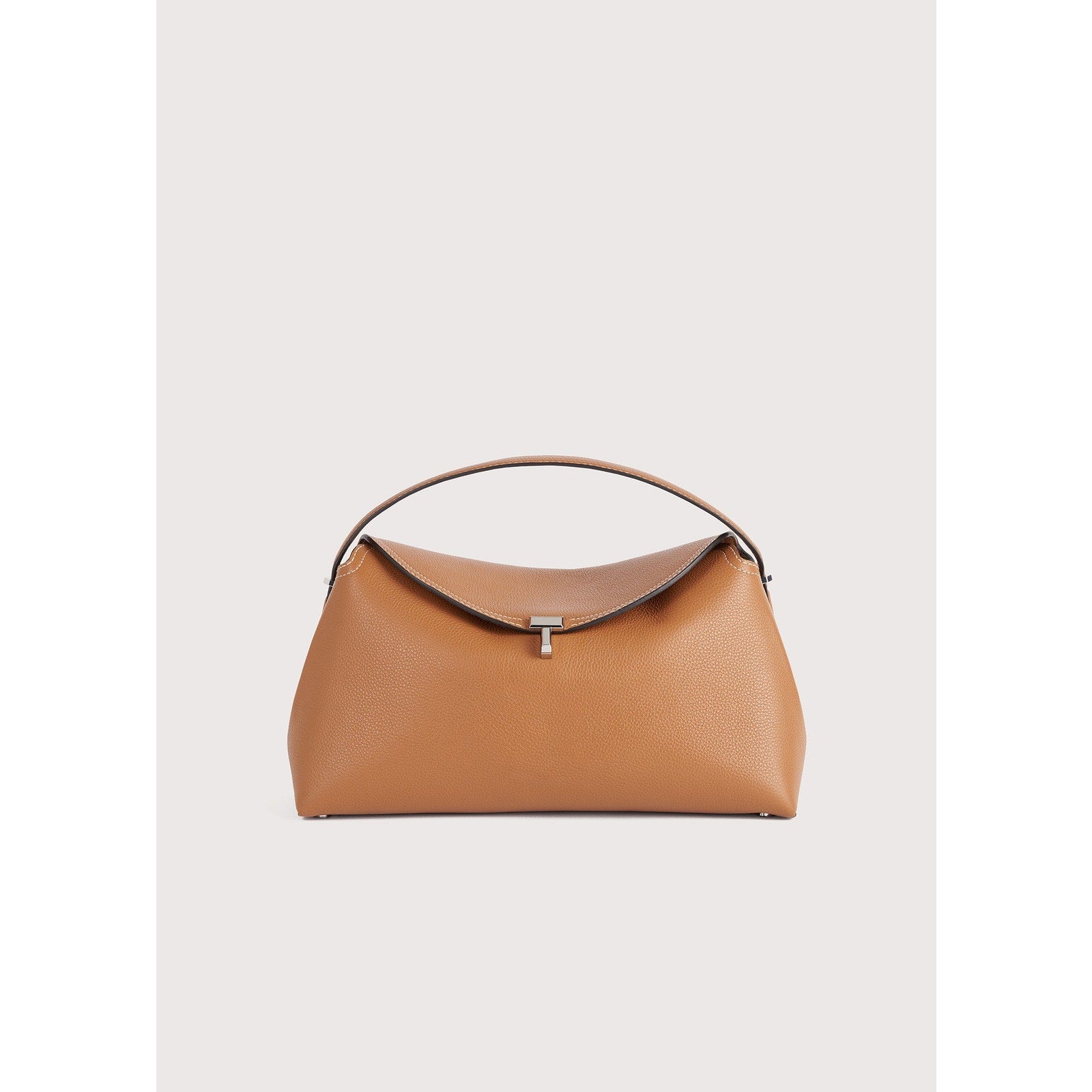 Toteme T-Lock Tan Leather Top Handle Tan Grain Clutch
