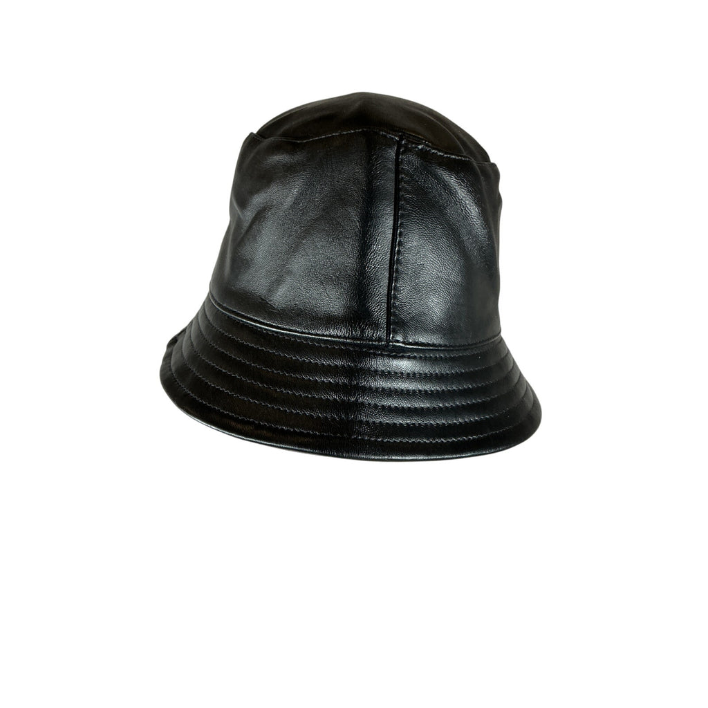 Isabel Marant 'Haley' Black Leather Bucket Hat Size 57