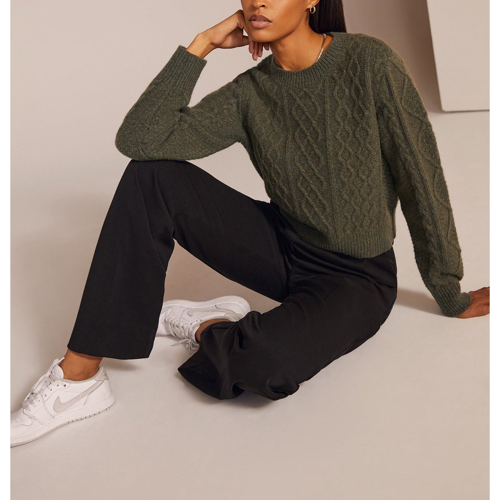 Favorite Daughter Green Merino Wool Cable Pullover Sweater Size M