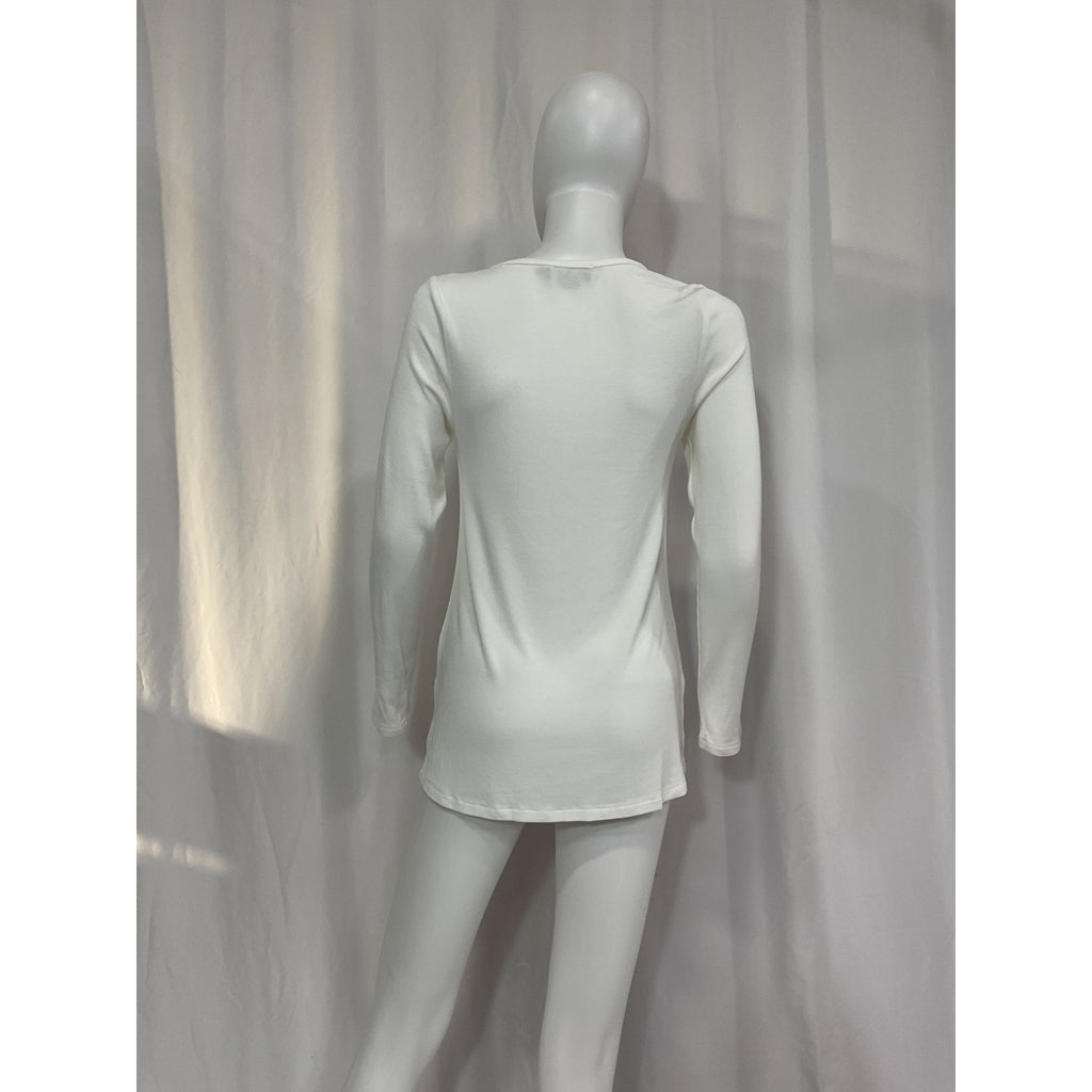 Hatch 'The Softest' White Rib Nursing Henley V Neck Top Size 1