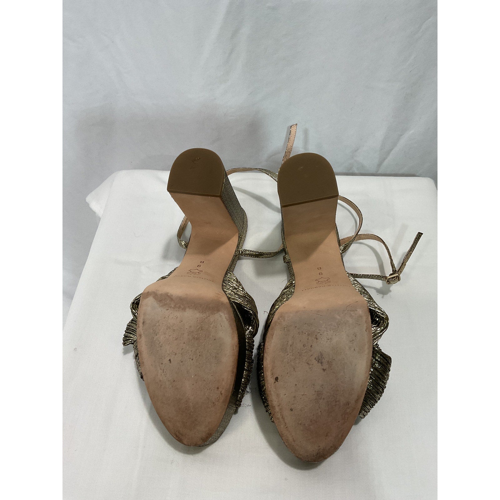 Loeffler Randall 'Natalia' Gold Leather Pleated Platform Sandals Size 9