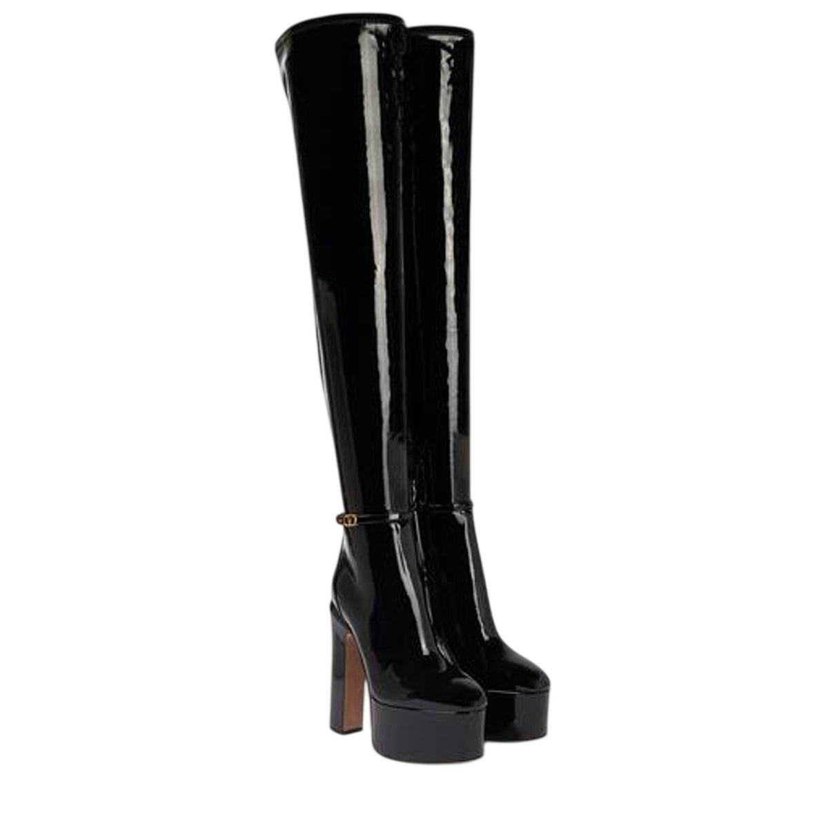 Valentino Patent Black Tan Go Over The Knee Boots Size 38.5 EU / US 8.5