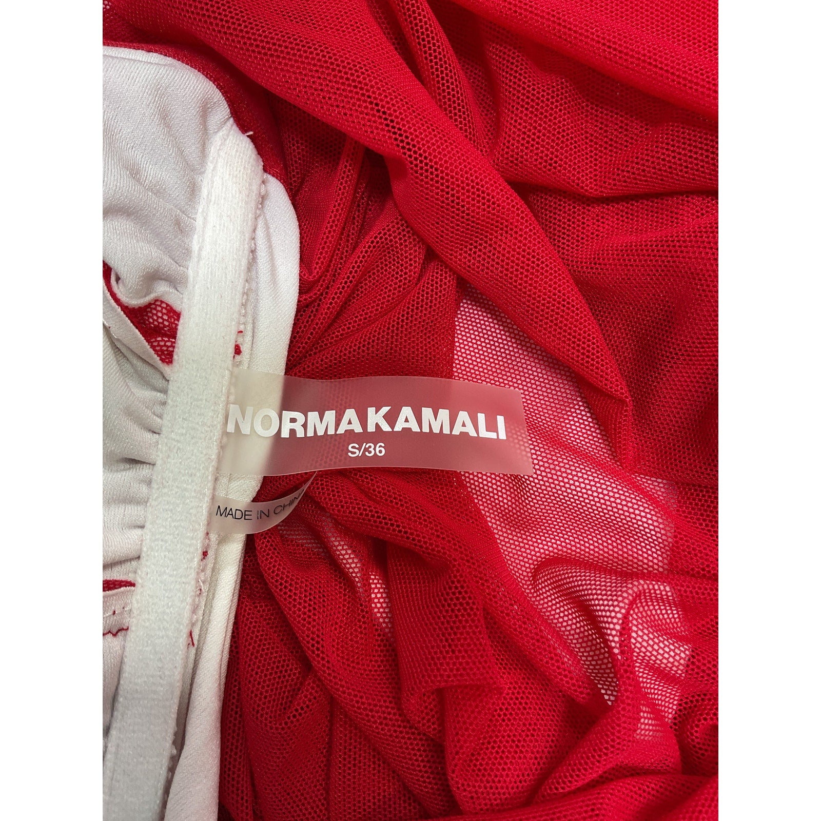 Norma Kamali 'Walter' Red Nylon Midi Dress With Winglet Sleeves Size S