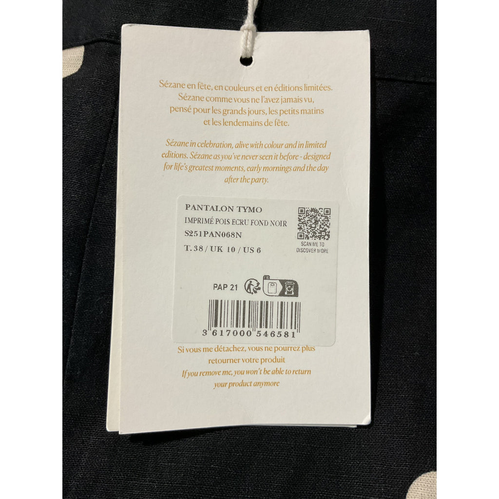 Sézane 'Tymo' Black Linen Trousers Size 38 NWT