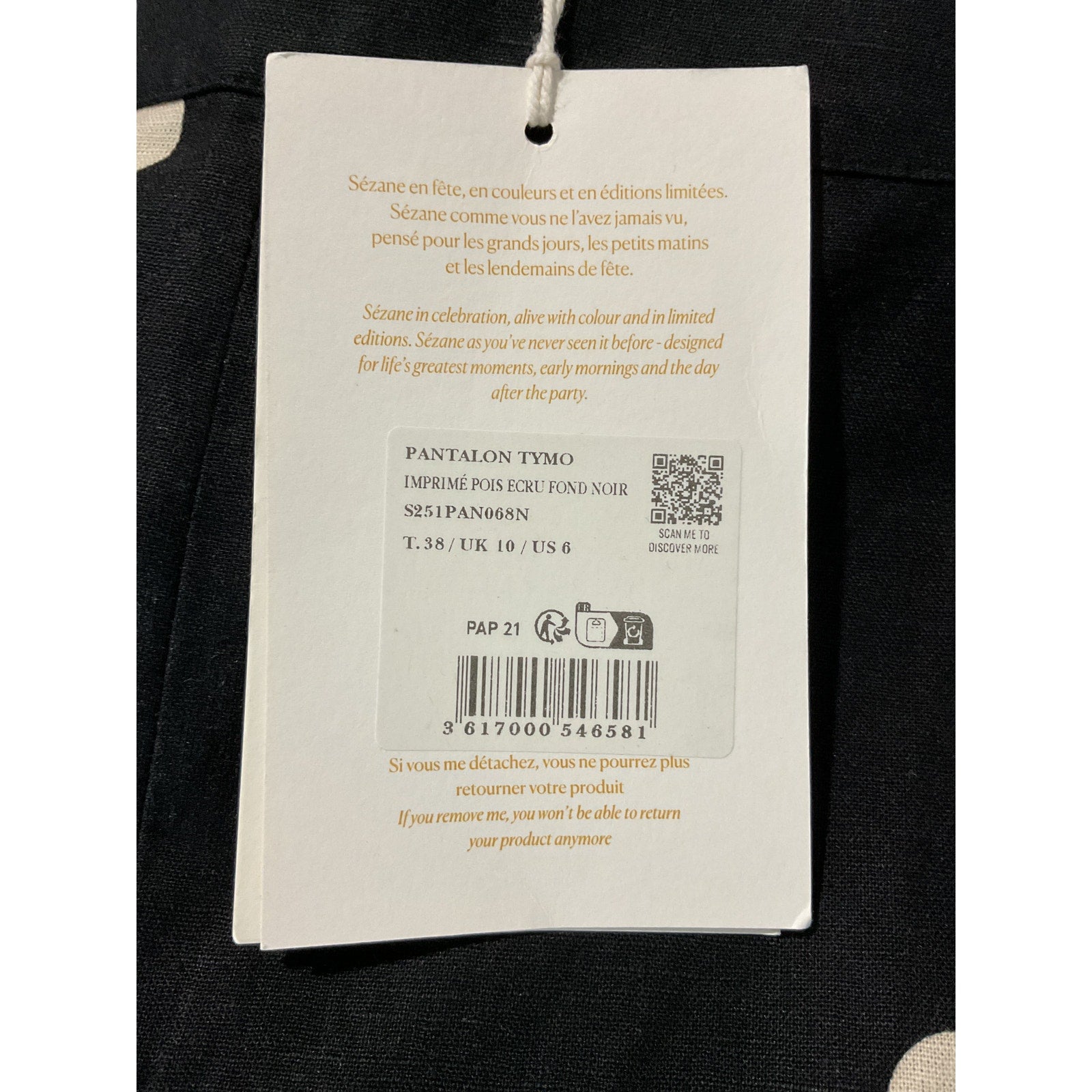 Sézane 'Tymo' Black Linen Trousers Size 38 NWT