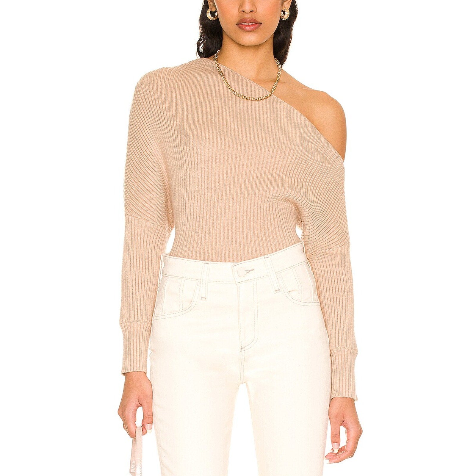 Line & Dot 'Blair' Tan Off Shoulder Sweater Size S - NWT