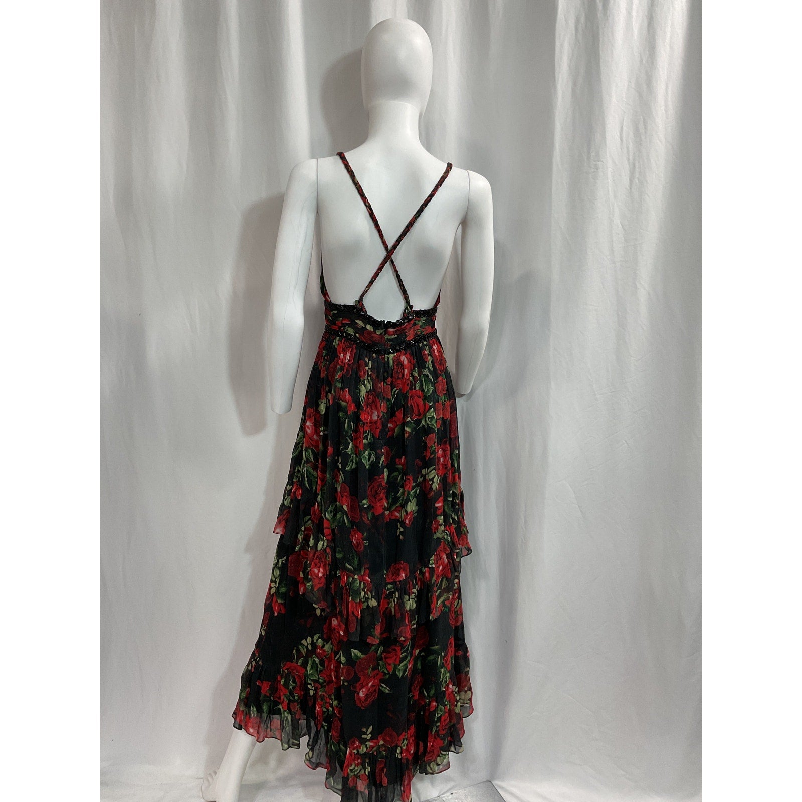 Rococo Sand Red Crepe Beaded Trim Maxi Dress Size S