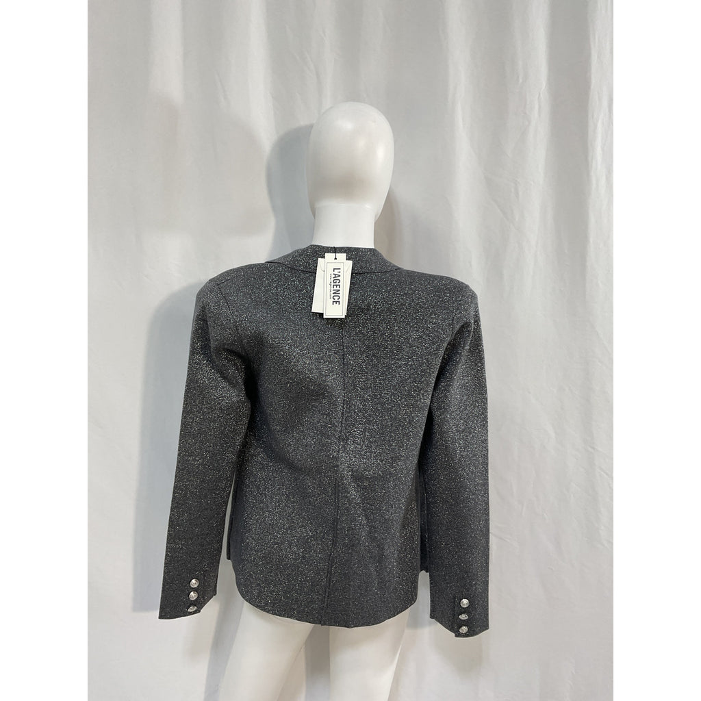 L'Agence 'Kenzie' Silver Cotton Metallic Knit Blazer Size M - NWT
