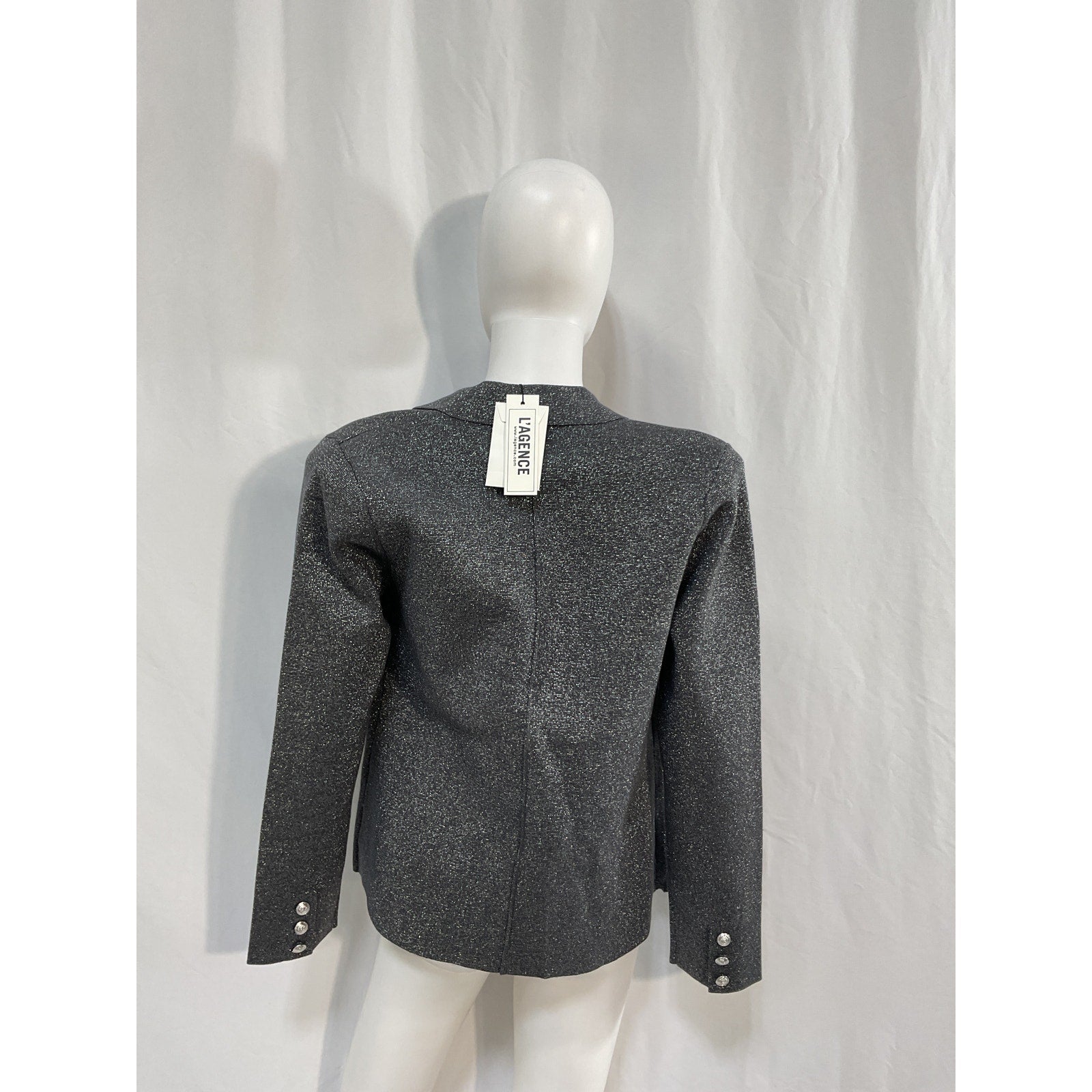 L'Agence 'Kenzie' Silver Cotton Metallic Knit Blazer Size M - NWT