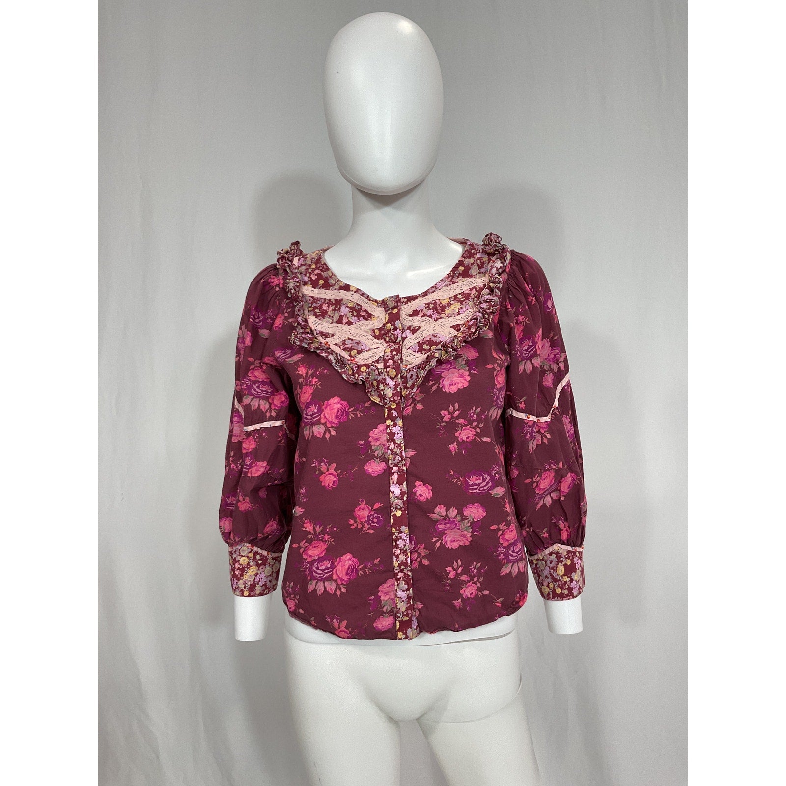 Loveshackfancy 'Morrison' Pink Poplin Puff Sleeve Top Size XS