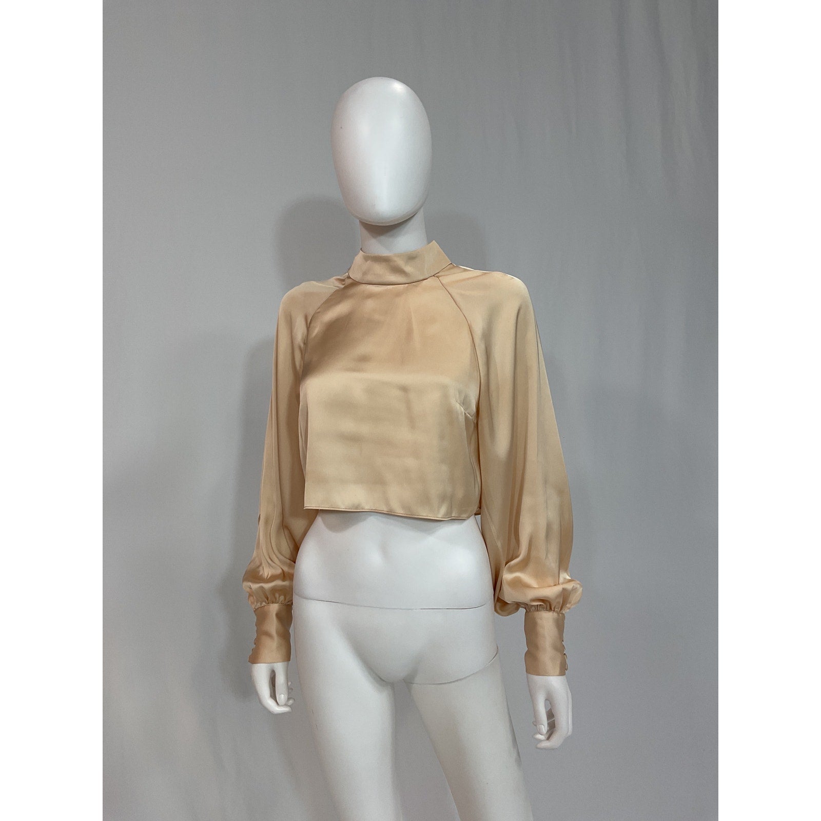 L'Academie 'The Joli' White Satin High Collar Crop Top Size S
