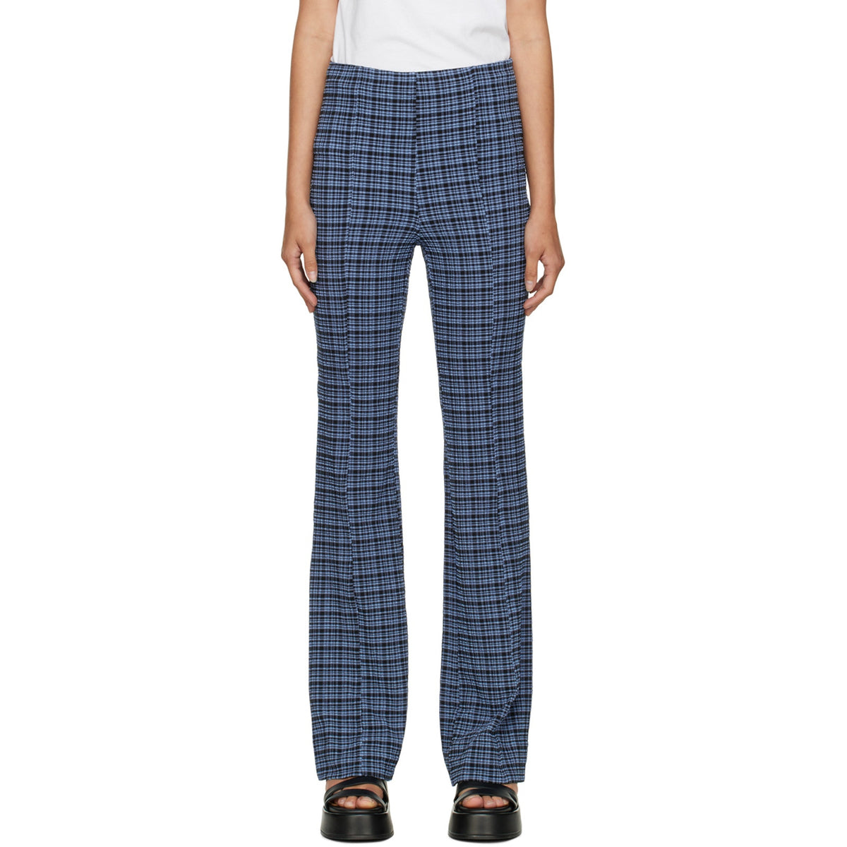 Ganni Textured Blue Plaid Pants Size 32 EU / US 0
