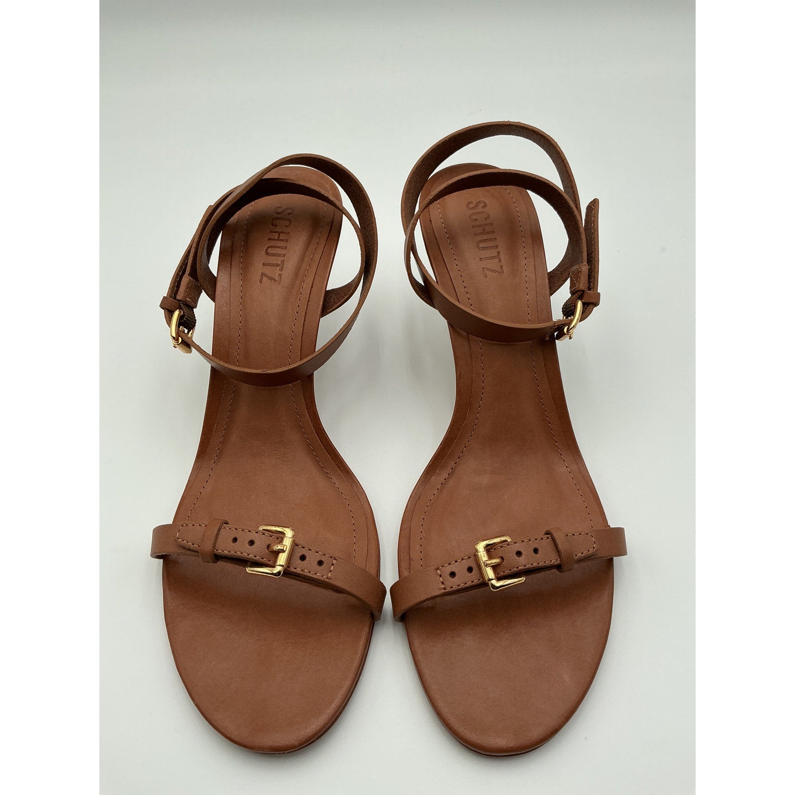 Schutz 'Aurora' Brown Leather Mid Sandal Size 10
