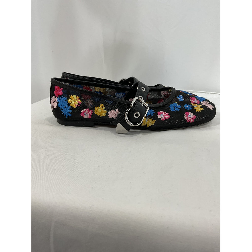 3.1 Phillip Lim 'Id' Black Flowerworks Floral Mesh Mary Jane Flats Size 8