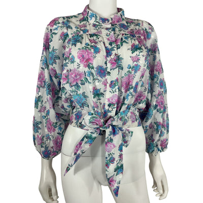Loveshackfancy Cropped White & Pink Triste Shirt Size M