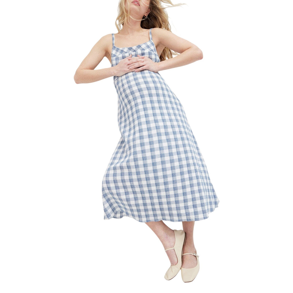 Hatch 'The Nina' Blue Cotton Crinkle Plaid Dress Size 2