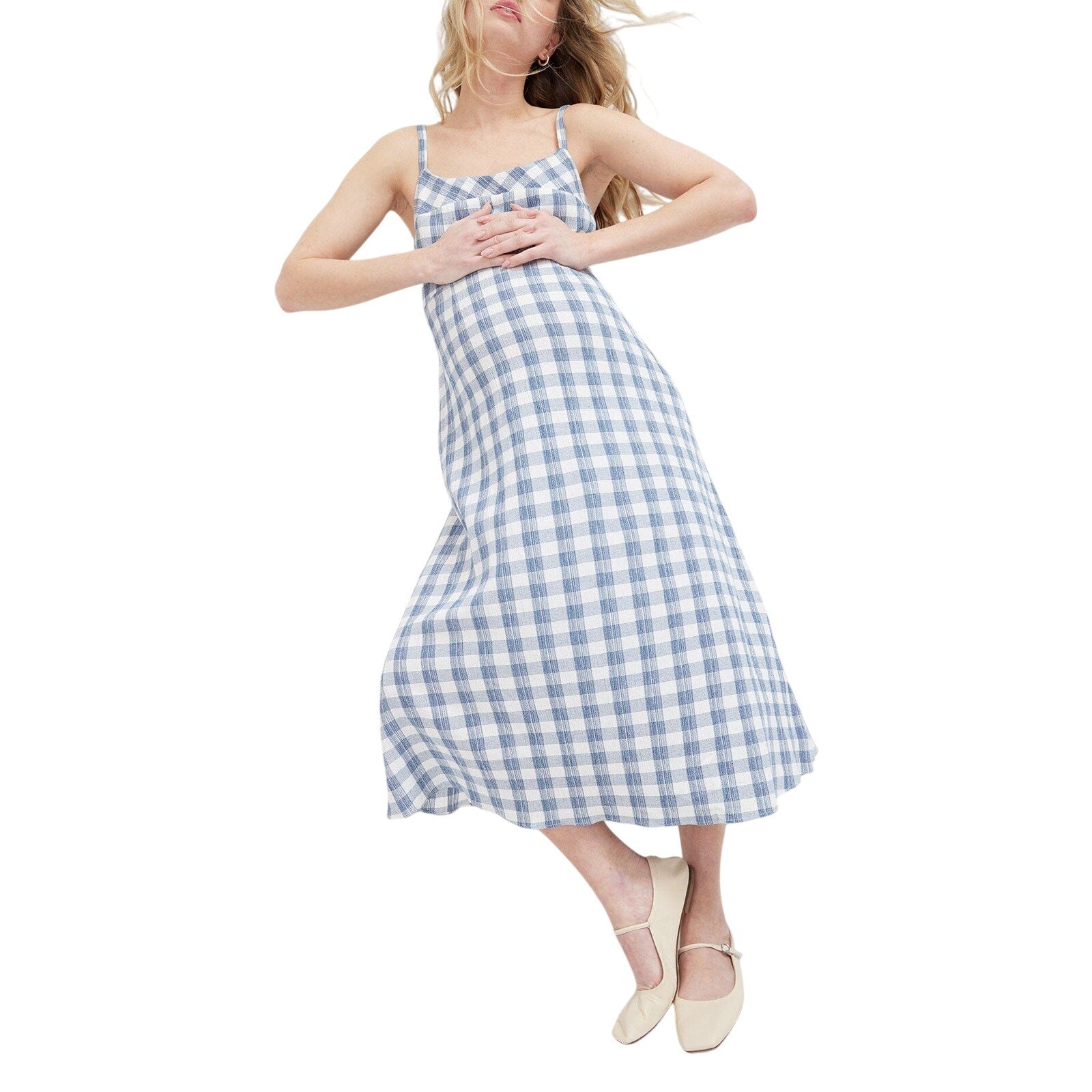 Hatch 'The Nina' Blue Cotton Crinkle Plaid Dress Size 2