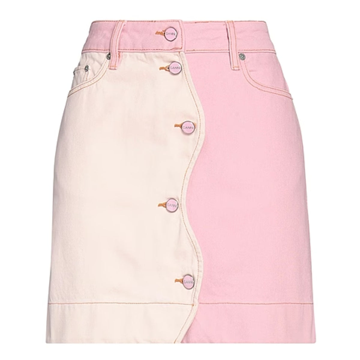 Ganni Organic Pink Two Tone Denim Mini Skirt Size 34/US 2
