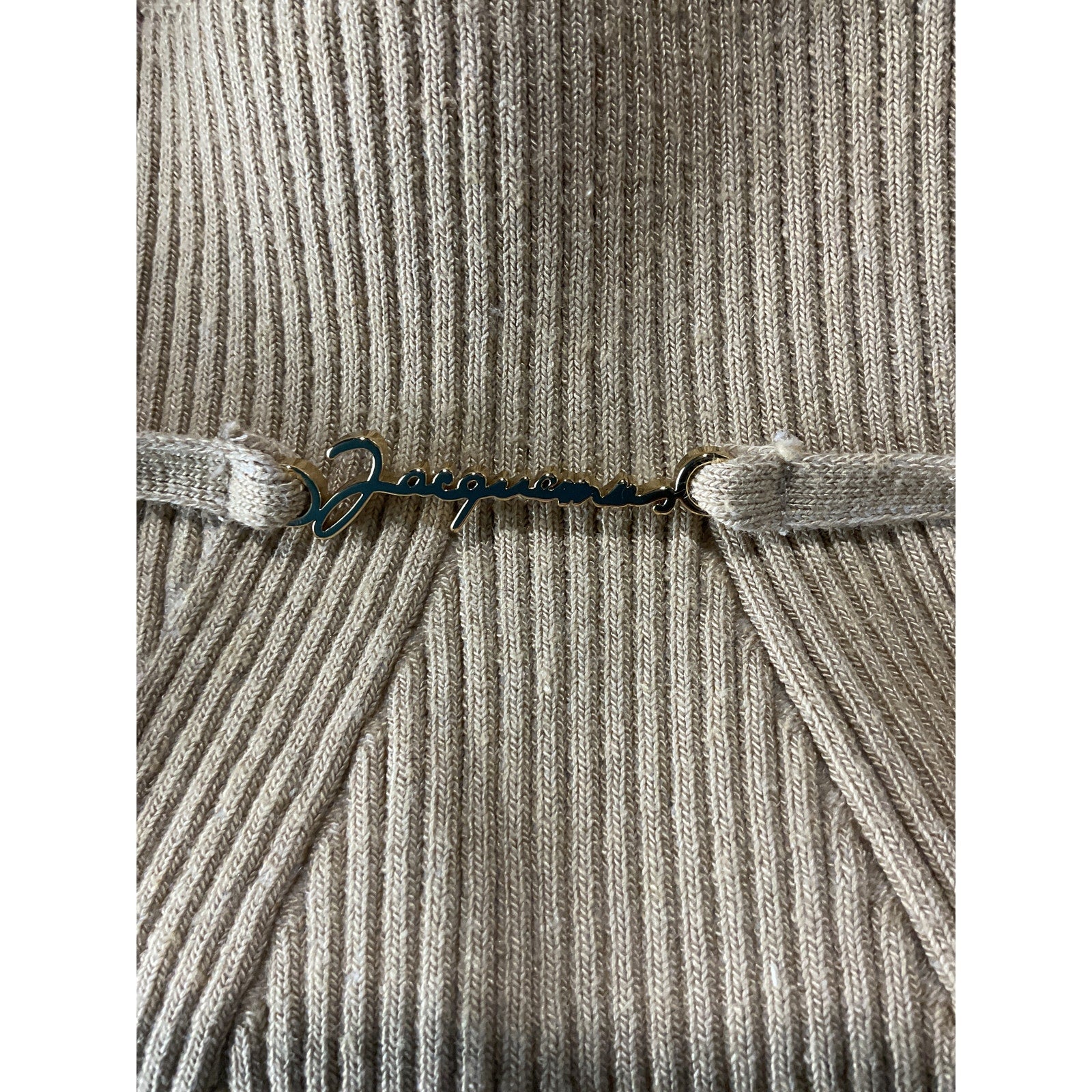 Jacquemus 'Sierra' Tan Viscose Embellished Ribbed-Knit Midi Dress Size 0