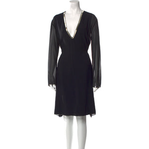 Chloé Elegant Black V Neck Midi Dress Size 36 EU / US 4 NWT