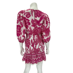 Farm Rio 'Tropical' Pink Woodcut Mini Dress Size XS