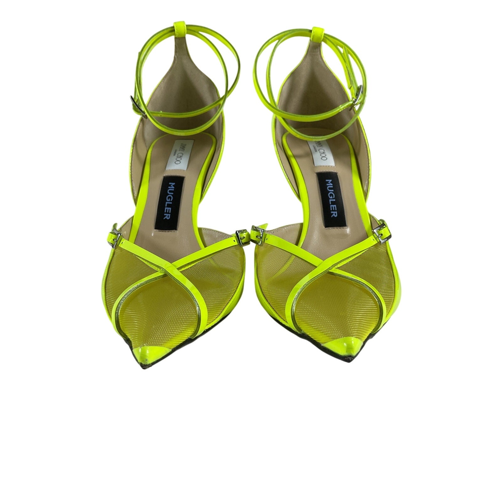 Jimmy Choo X 'Mugler' Yellow Leather Strap Pump Size 10